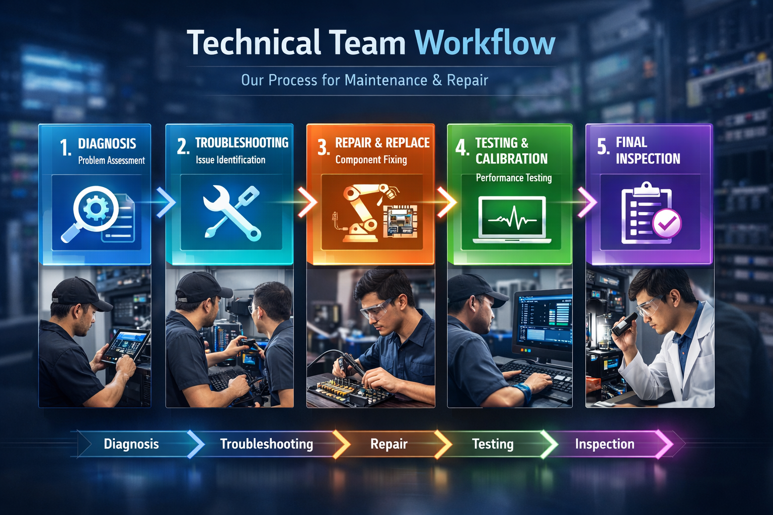 Technical team working on watch components